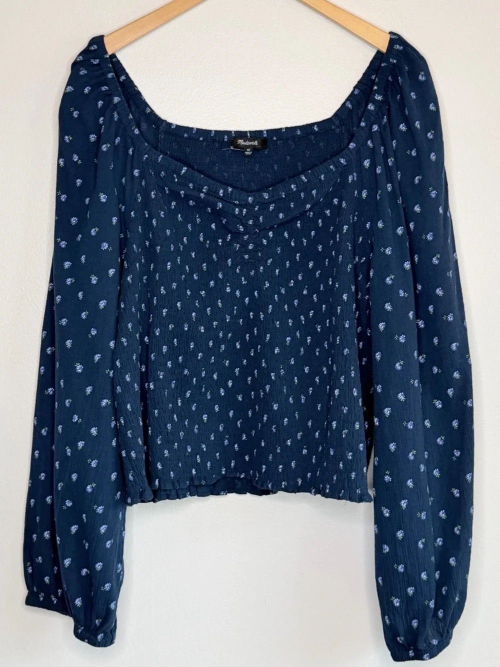 NEW Madewell Lucille Smocked Balloon Sleeve Top in Indigo Ditsy Floral Print